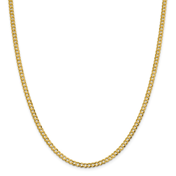 Million Charms 14k Yellow Gold, Necklace Chain, 3.7mm Solid Polished Light Flat Cuban Chain, Chain Length: 24 inches
