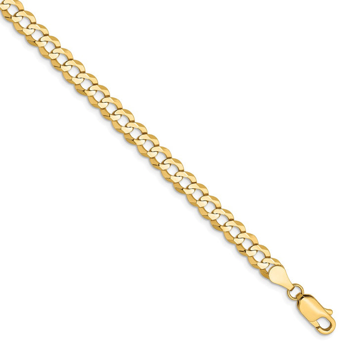 Million Charms 14k Yellow Gold 4.7mm Solid Polished Light Flat Cuban Chain, Chain Length: 7 inches