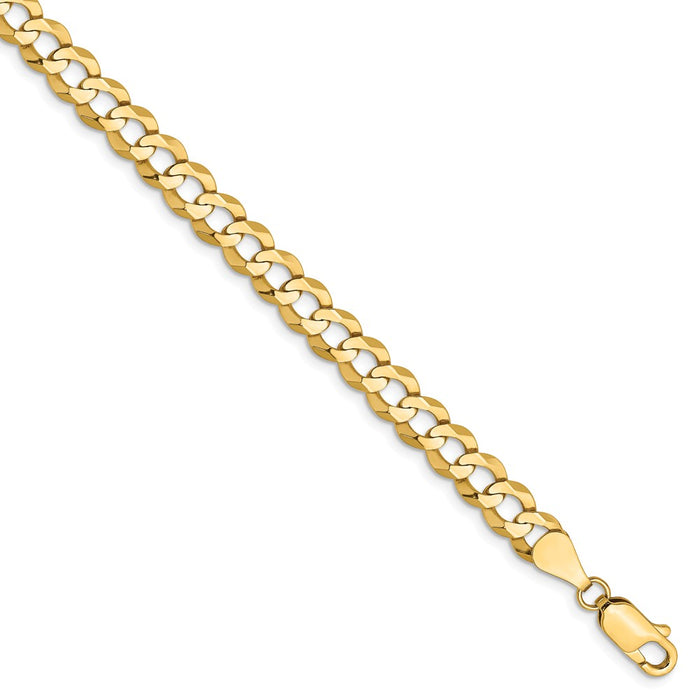 Million Charms 14k Yellow Gold 5.9mm Solid Polished Light Flat Cuban Chain, Chain Length: 8 inches