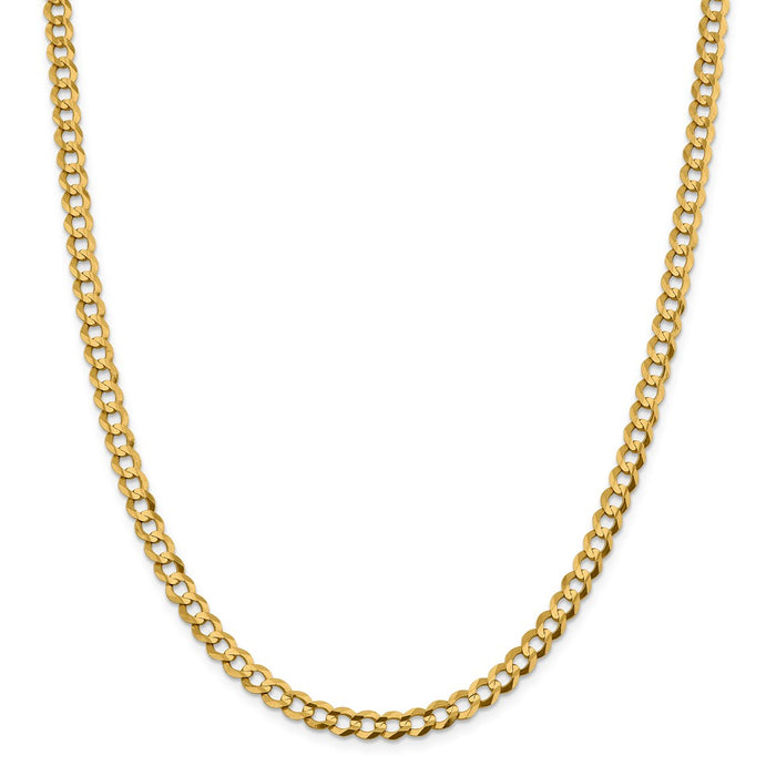 Million Charms 14k Yellow Gold, Necklace Chain, 5.9mm Solid Polished Light Flat Cuban Chain, Chain Length: 24 inches