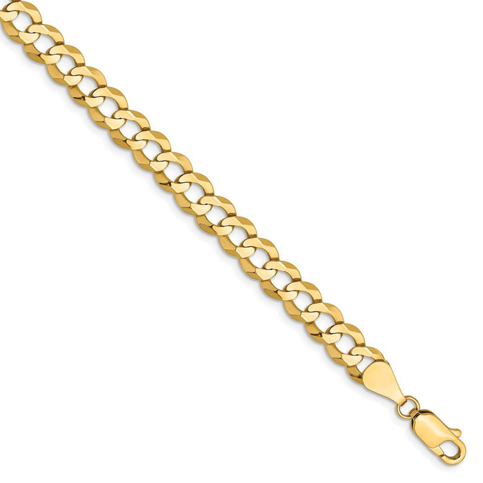 Million Charms 14k Yellow Gold 7.2mm Solid Polished Light Flat Cuban Chain, Chain Length: 7 inches