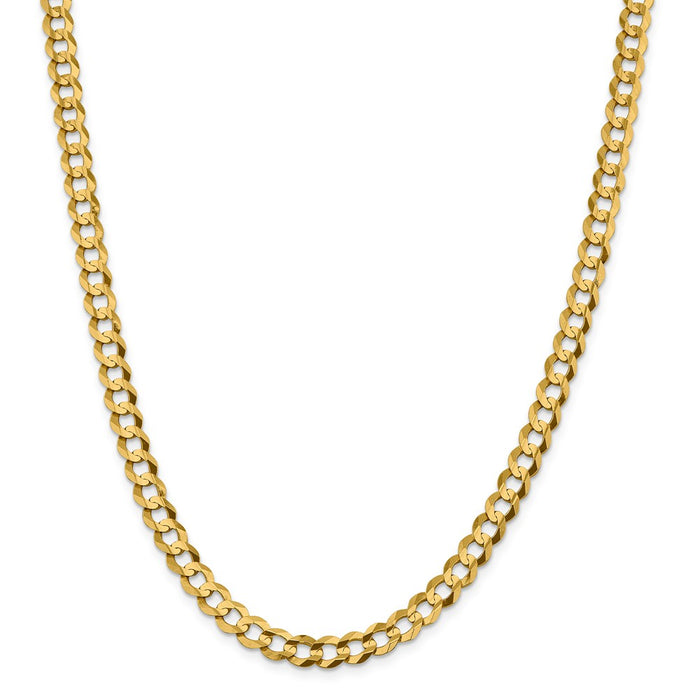 Million Charms 14k Yellow Gold, Necklace Chain, 7.2mm Solid Polished Light Flat Cuban Chain, Chain Length: 18 inches