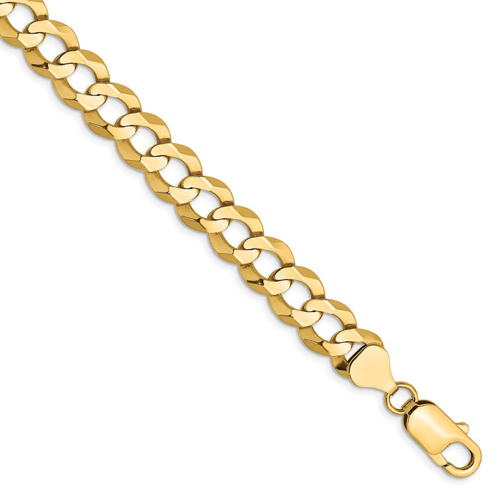 Million Charms 14k Yellow Gold 8.3mm Solid Polished Light Flat Cuban Chain, Chain Length: 7 inches