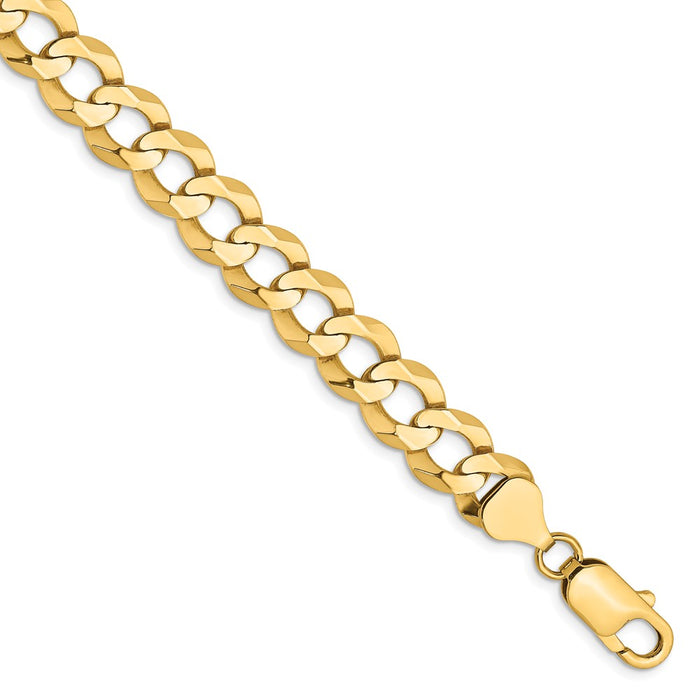 Million Charms 14k Yellow Gold 9.4mm Solid Polished Light Flat Cuban Chain, Chain Length: 8 inches