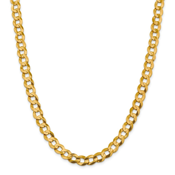 Million Charms 14k Yellow Gold, Necklace Chain, 9.4mm Solid Polished Light Flat Cuban Chain, Chain Length: 24 inches