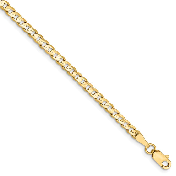 Million Charms 14k Yellow Gold 3mm Open Concave Curb Chain, Chain Length: 7 inches
