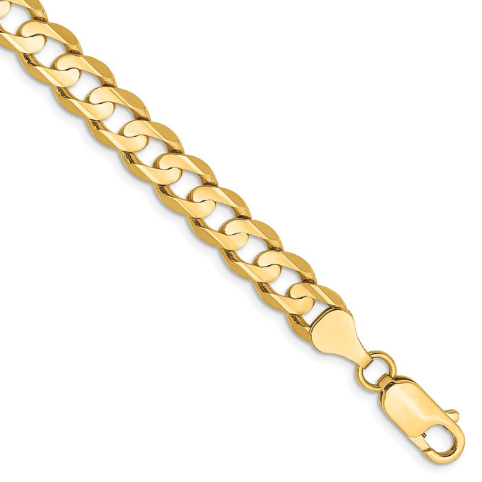 Million Charms 14k Yellow Gold 6.75mm Open Concave Curb Chain, Chain Length: 9 inches