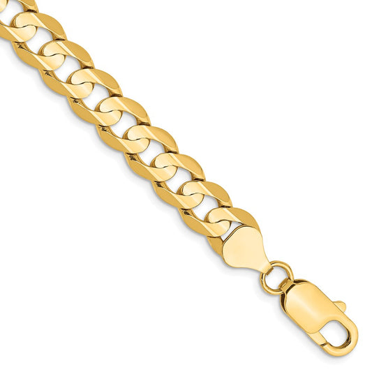 Million Charms 14k Yellow Gold 7.5mm Open Concave Curb Chain, Chain Length: 9 inches