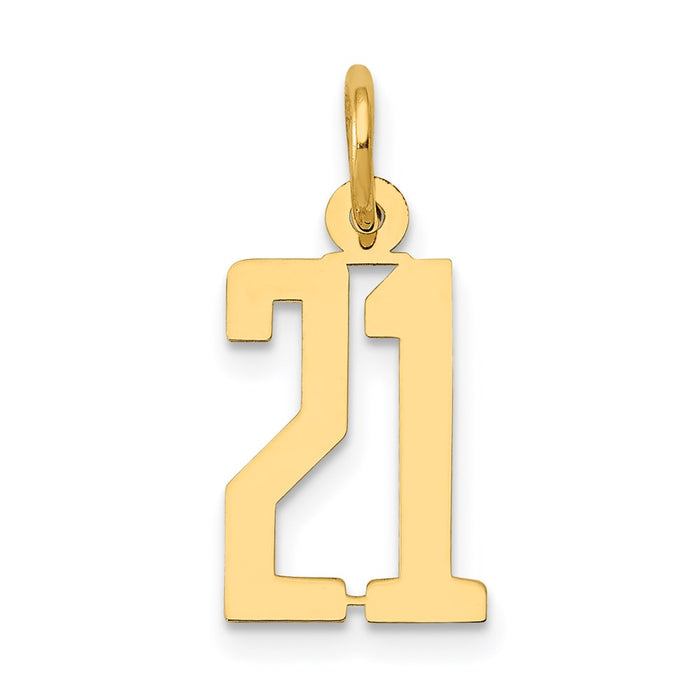 Million Charms 14k Small Elongated Number 21 Necklace Charm Pendant, Graduation, Birthday, Anniversary