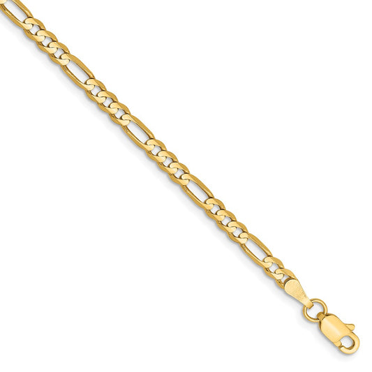 Million Charms 14k Yellow Gold 3mm Concave Open Figaro Chain, Chain Length: 7 inches