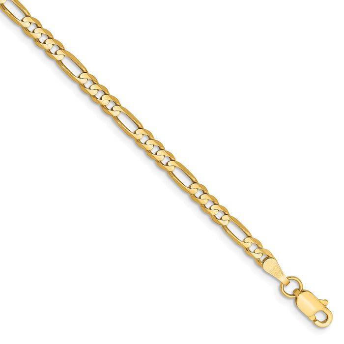 Million Charms 14k Yellow Gold 3mm Concave Open Figaro Chain, Chain Length: 8 inches
