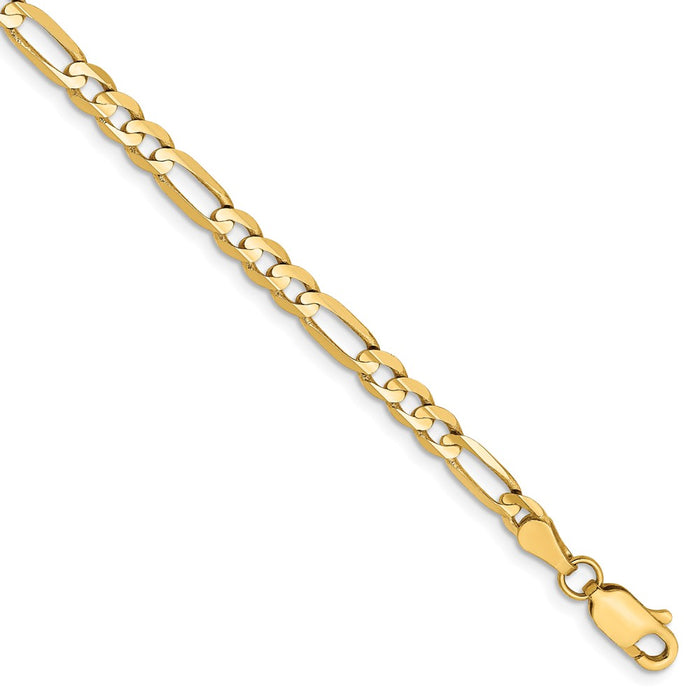 Million Charms 14k Yellow Gold 4mm Concave Open Figaro Chain, Chain Length: 7 inches