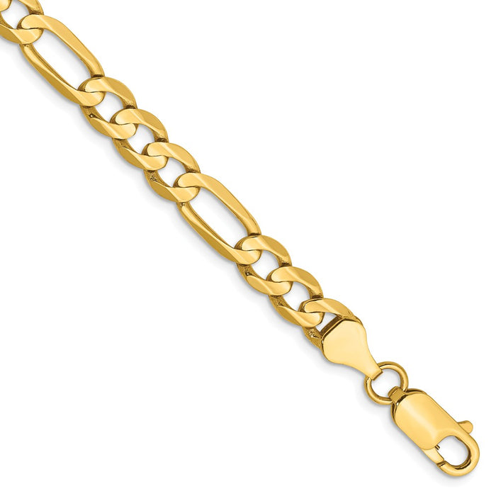 Million Charms 14k Yellow Gold 6mm Concave Open Figaro Chain, Chain Length: 7 inches