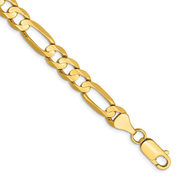 Million Charms 14k Yellow Gold 6.75mm Concave Open Figaro Chain, Chain Length: 9 inches