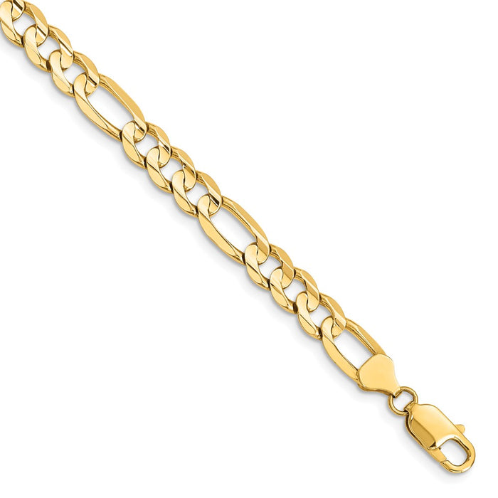 Million Charms 14k Yellow Gold 7.5mm Concave Open Figaro Chain, Chain Length: 9 inches