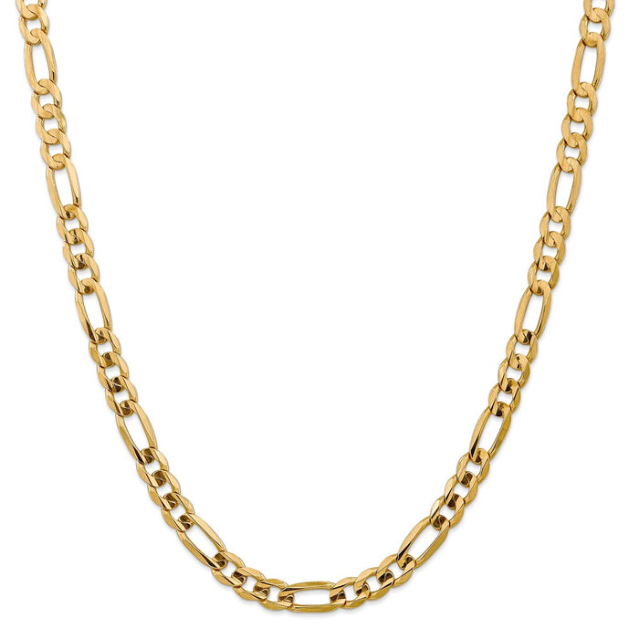Million Charms 14k Yellow Gold, Necklace Chain, 7.5mm Concave Open Figaro Chain, Chain Length: 24 inches