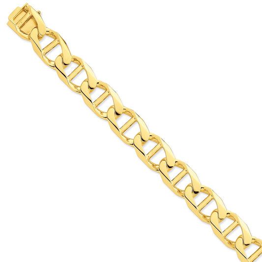Million Charms 14k Yellow Gold 14.6mm Hand-polished Anchor Link Bracelet, Chain Length: 8 inches