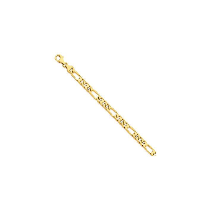 Million Charms 14k Yellow Gold 7mm Hand-Polished Figaro Link Bracelet, Chain Length: 8 inches