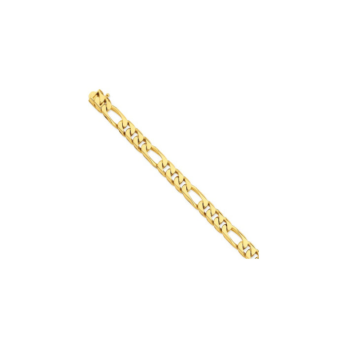 Million Charms 14k Yellow Gold 9mm Hand-polished Figaro Link Bracelet, Chain Length: 8 inches