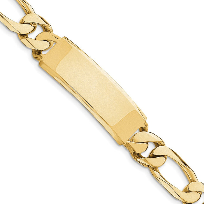 Million Charms 14k Yellow Gold Hand-polished Figaro Link ID Bracelet, Chain Length: 8.5 inches