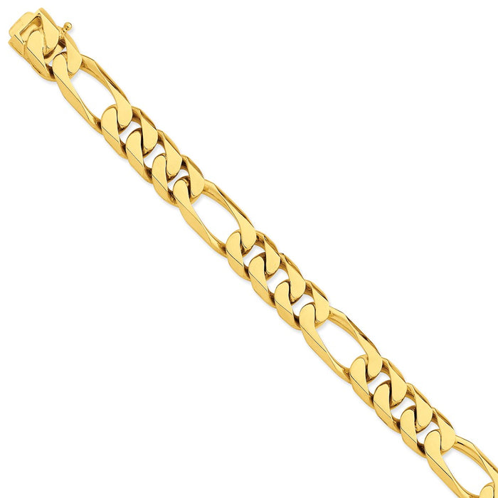 Million Charms 14k Yellow Gold 13mm Hand-polished Figaro Link Bracelet, Chain Length: 8 inches