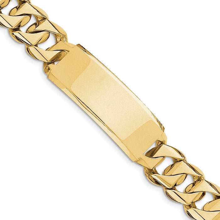 Million Charms 14k Yellow Gold Hand-polished Traditional Heavy Link ID Bracelet, Chain Length: 8.5 inches