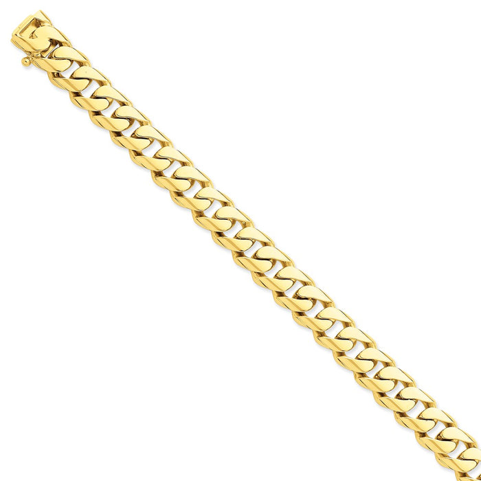 Million Charms 14k Yellow Gold 10.8mm Hand-polished Rounded Curb Link Bracelet, Chain Length: 8 inches