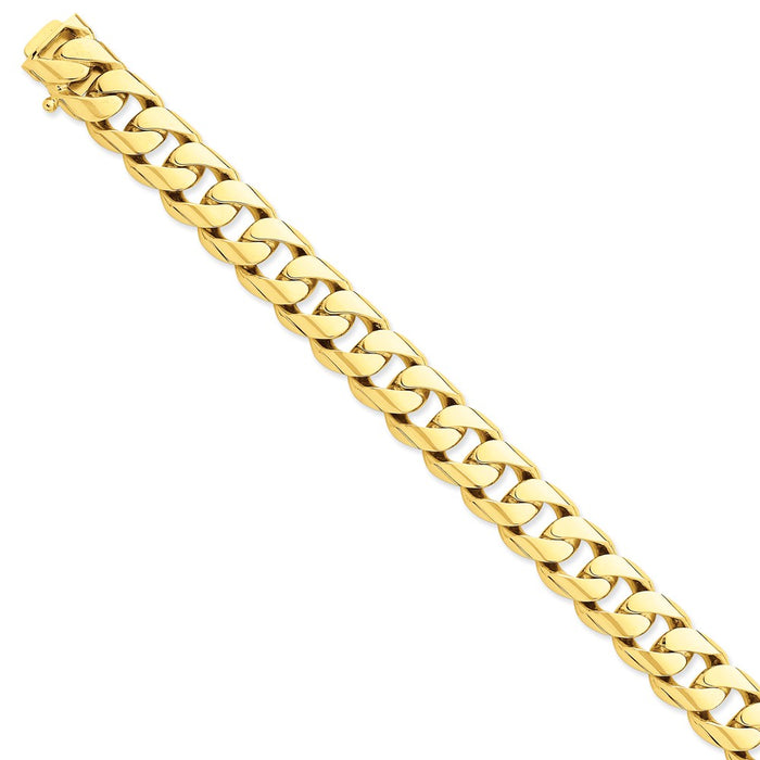Million Charms 14k Yellow Gold 13.4mm Hand-polished Rounded Curb Link Bracelet, Chain Length: 8 inches