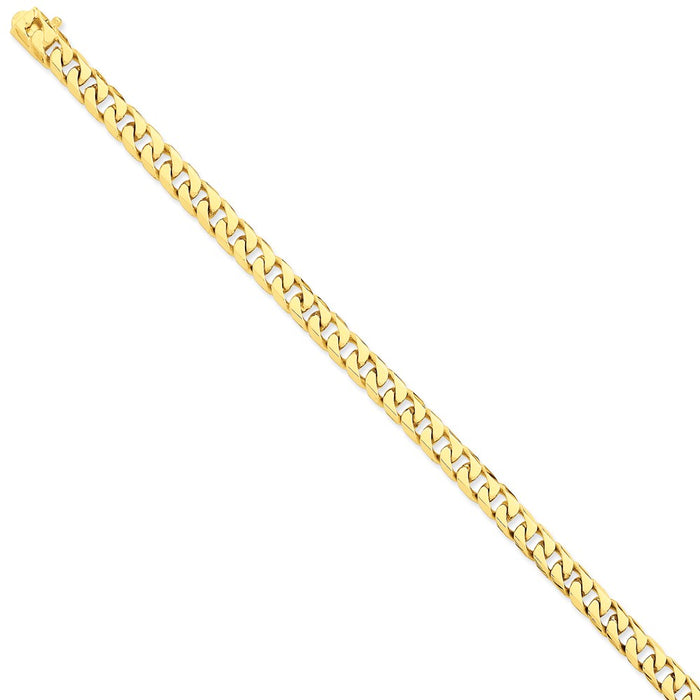 Million Charms 14k Yellow Gold 6.8mm Hand-polished Flat Beveled Curb Link Bracelet, Chain Length: 8 inches