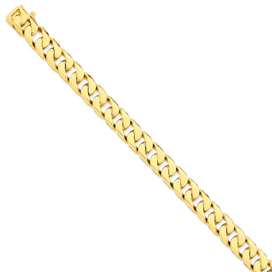 Million Charms 14k Yellow Gold 10.6mm Hand-polished Flat Beveled Curb Link Bracelet, Chain Length: 8 inches
