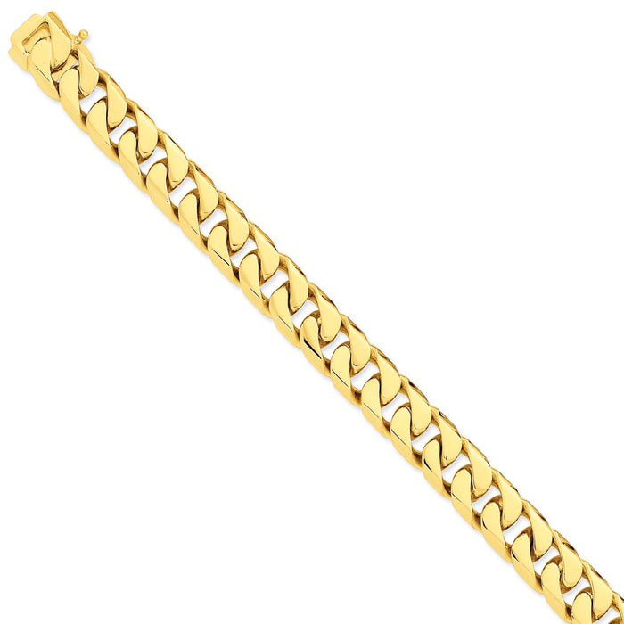 Million Charms 14k Yellow Gold 12mm Hand-polished Flat Beveled Curb Chain, Chain Length: 8 inches