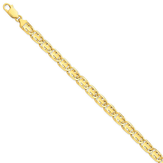 Million Charms 14k Yellow Gold 7.5mm Hand-polished Fancy Link Bracelet, Chain Length: 8 inches