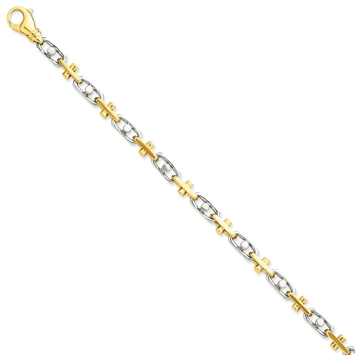 Million Charms 14K Two-tone 5.8mm Hand-polished Fancy Link Bracelet, Chain Length: 8 inches