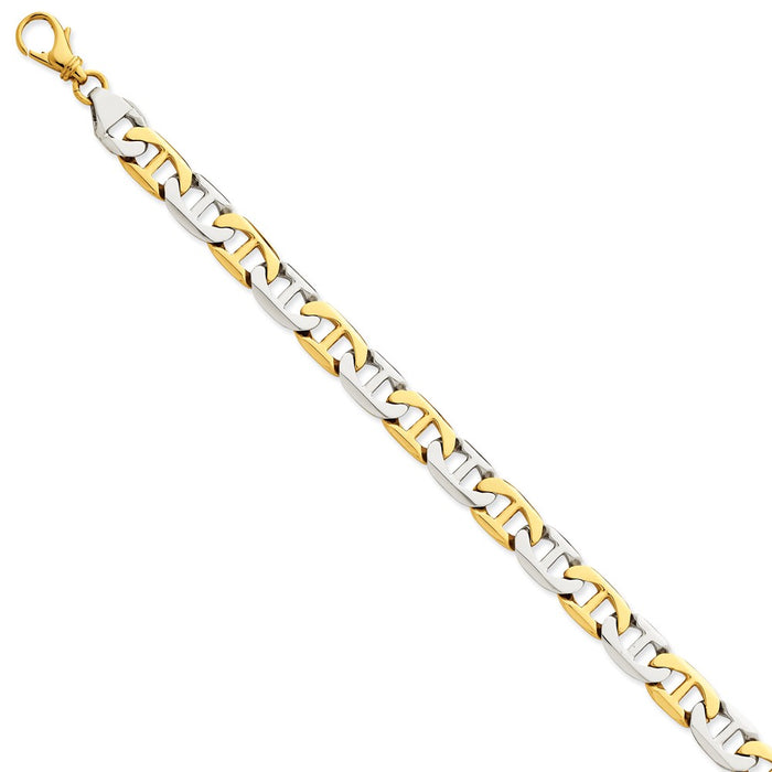 Million Charms 14K Two-tone 8mm Hand-polished Fancy Link Bracelet, Chain Length: 8 inches