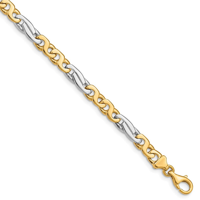 Million Charms 14k Two-tone 6mm Hand-polished Fancy Link Bracelet, Chain Length: 9 inches