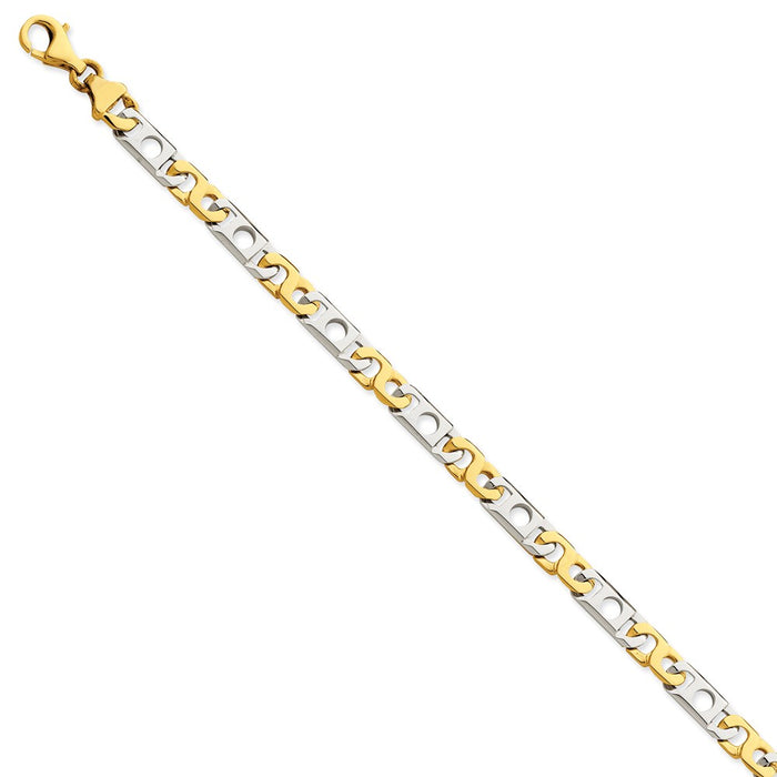 Million Charms 14K Two-tone 6mm Hand-polished Fancy Link Bracelet, Chain Length: 7 inches