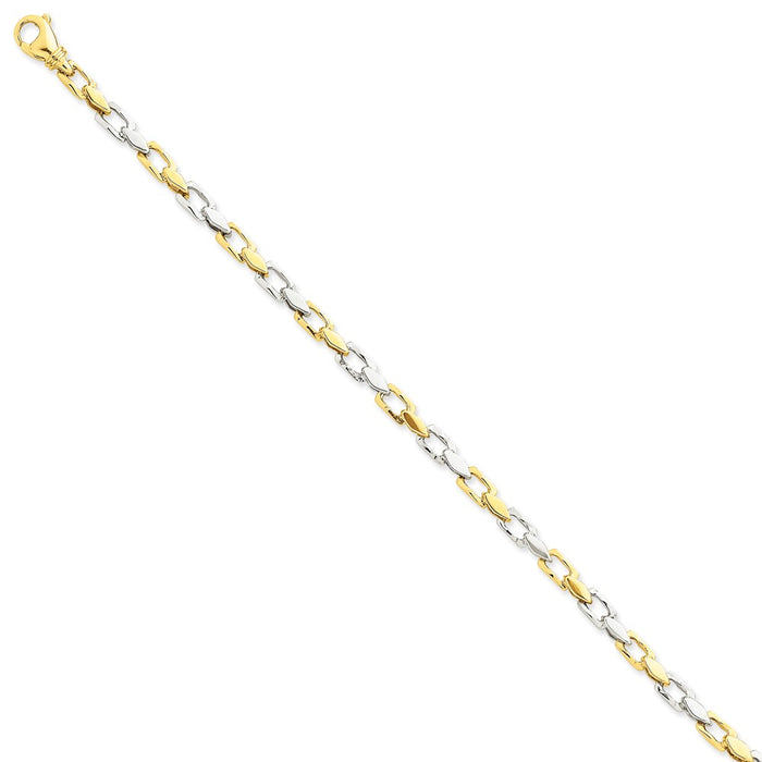 Million Charms 14k Two-tone 4.5mm Hand-polished Fancy Link Bracelet, Chain Length: 7 inches