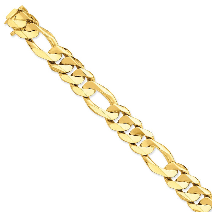 Million Charms 14k Yellow Gold 15.7mm Fancy Heavy Figaro Link Bracelet, Chain Length: 8.25 inches