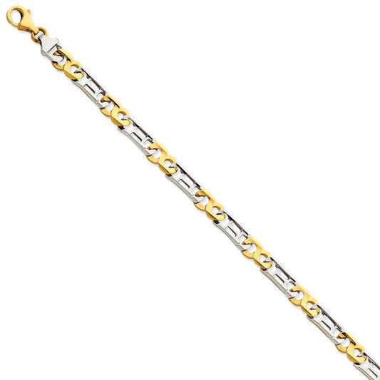 Million Charms 14K Two-Tone 6.9mm Hand-Polished Fancy Link Bracelet, Chain Length: 8 inches