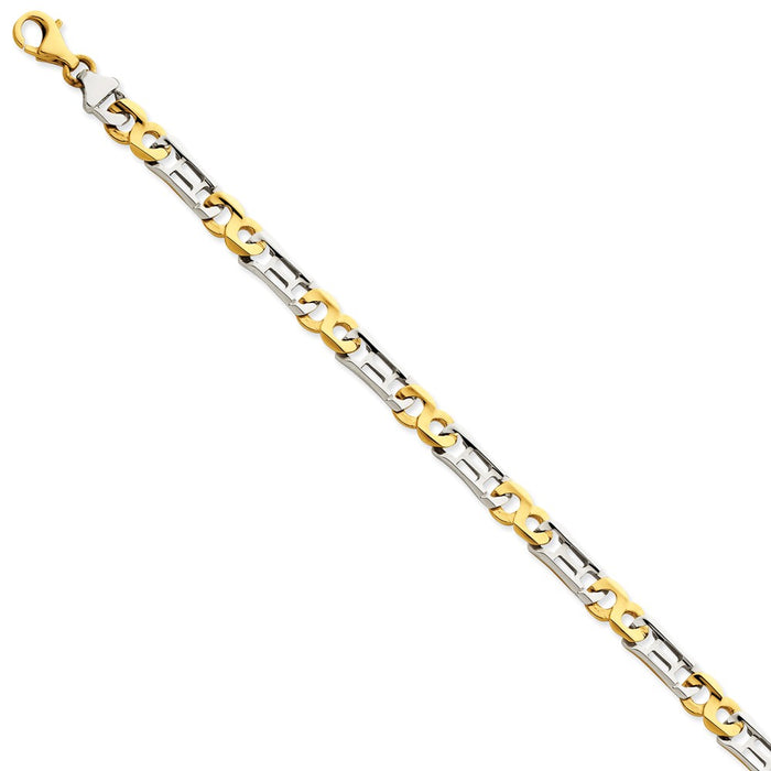 Million Charms 14K Two-Tone 6.9mm Hand-Polished Fancy Link Bracelet, Chain Length: 8 inches