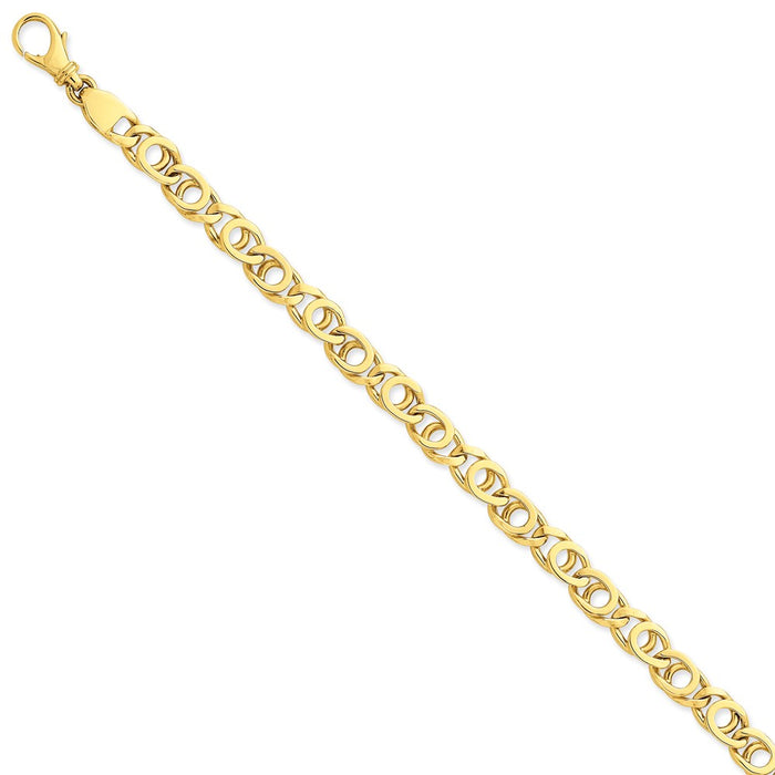 Million Charms 14k Yellow Gold 7mm Polished Fancy Link Bracelet, Chain Length: 8 inches