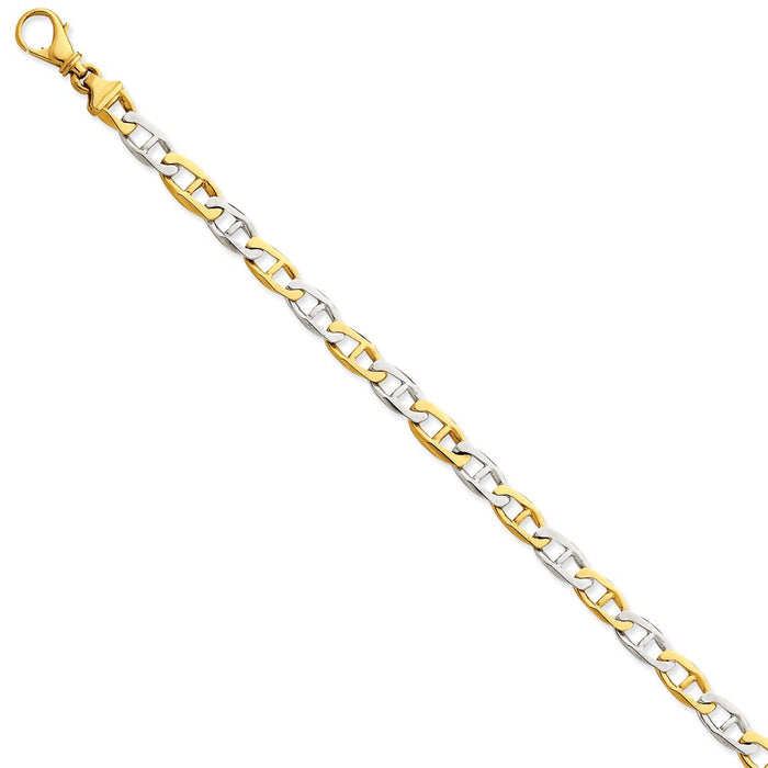 Million Charms 14K Two-tone 6.5mm Hand-polished Fancy Link Bracelet, Chain Length: 8.25 inches