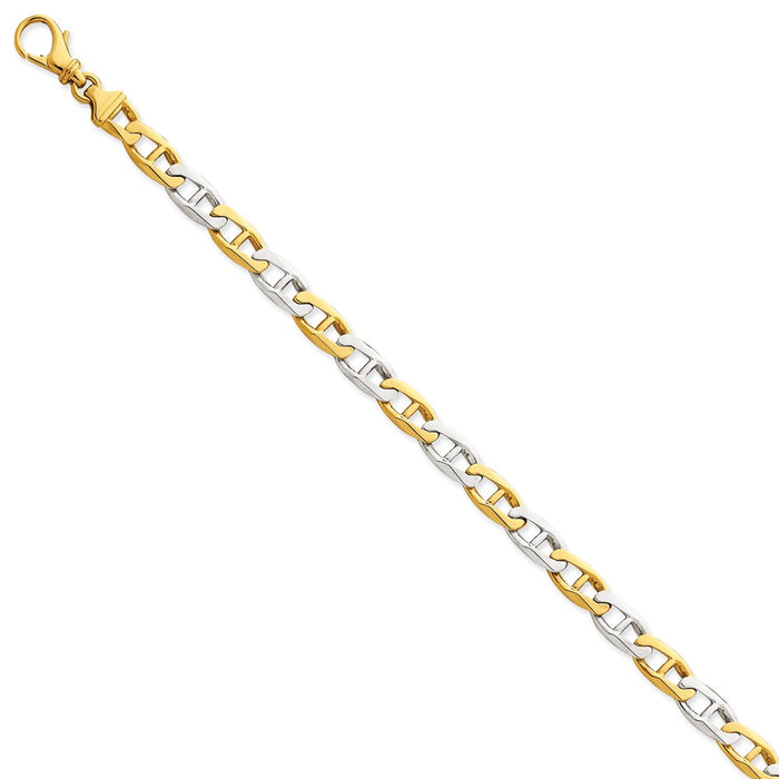 Million Charms 14K Two-tone 6.6mm Hand-polished Fancy Anchor Link Bracelet, Chain Length: 8.25 inches
