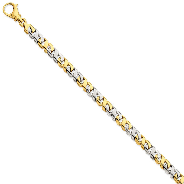 Million Charms 14K Two-tone 7.1mm Hand-polished Fancy Link Bracelet, Chain Length: 8.25 inches