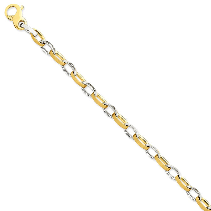 Million Charms 14k Two-tone 6.6mm Polished and Satin Fancy Link Bracelet, Chain Length: 8.5 inches