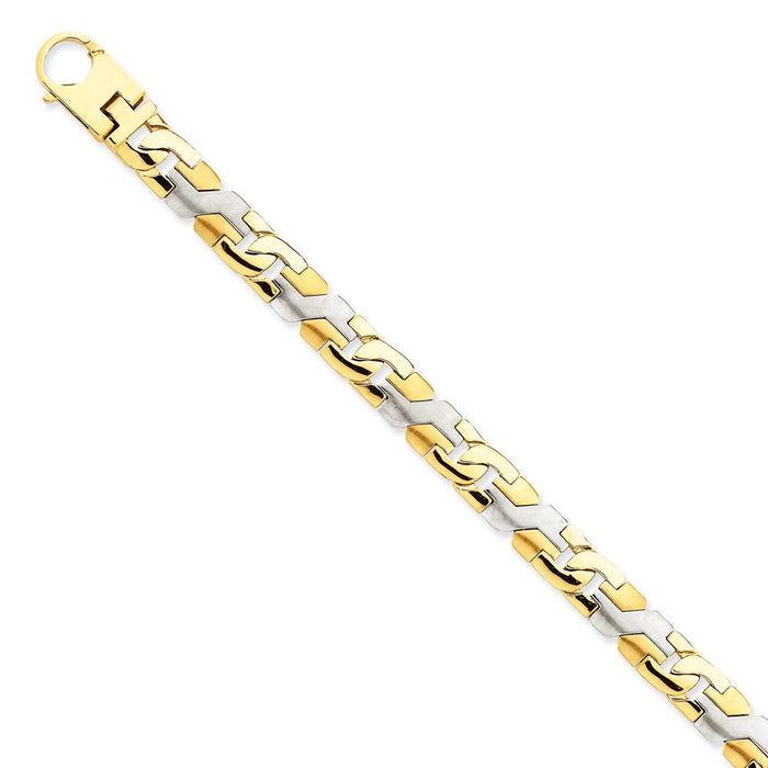Million Charms 14K Two-tone 8.8mm Satin & Polished Fancy Link Bracelet, Chain Length: 9 inches
