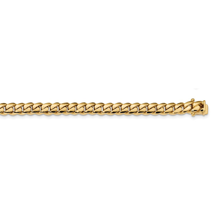 Million Charms 14k Yellow Gold 7mm Hand-polished Miami Cuban Chain, Chain Length: 8.25 inches