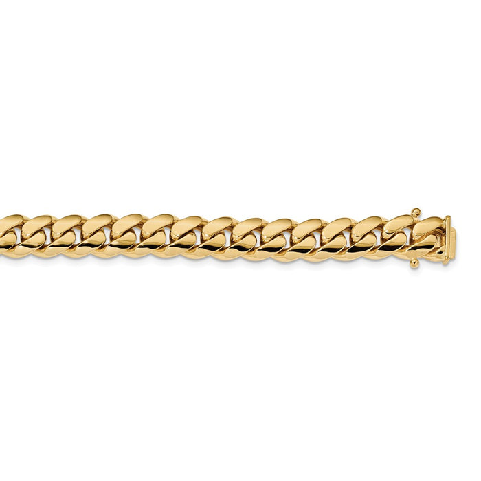 Million Charms 14k Yellow Gold 10.7mm Hand-polished Miami Cuban Link Bracelet, Chain Length: 8.25 inches