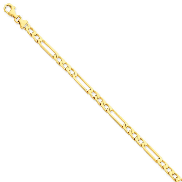 Million Charms 14k Yellow Gold 5mm Polished Figaro Link Bracelet, Chain Length: 7 inches