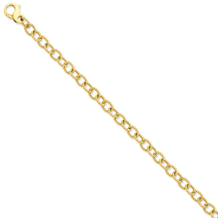 Million Charms 14k Yellow Gold 6.5mm Polished Hand-polished Fancy Link Bracelet, Chain Length: 7.5 inches